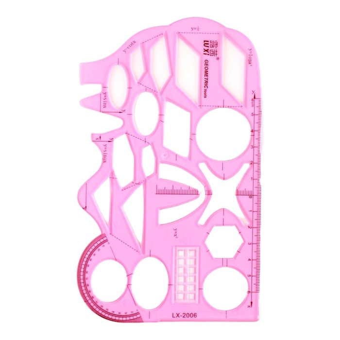 Линейка-трафарет, пластик, с транспортиром, для черчения фигур, МИКС Линейка-трафарет, пластик, с транспортиром, для черчения фигур, МИКС