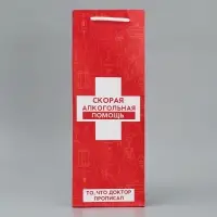 Пакет подарочный под бутылку, упаковка, «Алкопомощь», 36 х 13 х 10 см