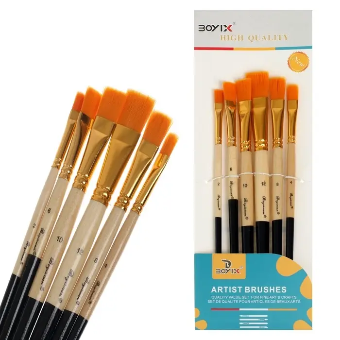 Набор кистей для рисования, синтетика, 6 штук: № 2, 4, 6, 8, 10, 12, прямые, плоские, международный размер