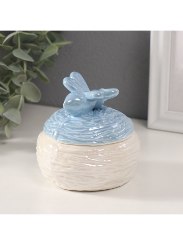 Шкатулка керамика Шкатулка керамика "Пчёлка на улье" голубой перламутр 8,5х8,5х8 см