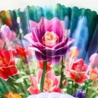 Веер пластик, текстиль "Пластилиновые цветы" МИКС 23 см Веер пластик, текстиль "Пластилиновые цветы" МИКС 23 см