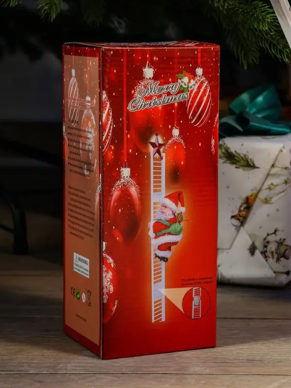 Дед Мороз "С мешком, на лестнице" 20х9 см, 65 см, движение, музыка, красный