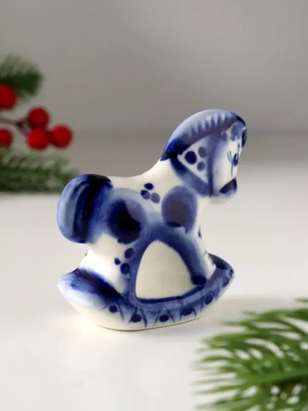 Сувенир Конь качалка, 7х7см, гжель Сувенир Конь качалка, 7х7см, гжель
