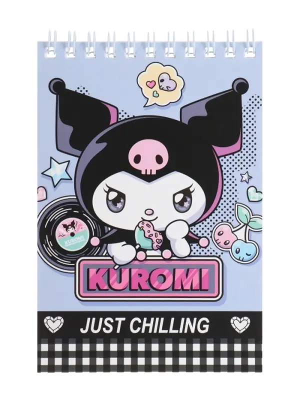 Блокнот А6 60 листов, на скрепке, Kuromi, обложка с гелевым наполнением, глиттер внутри