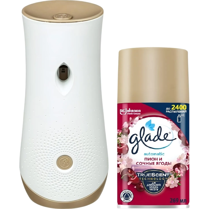 Освежитель воздуха автоматический Glade+смен.баллон Пион и сочн ягоды 269мл