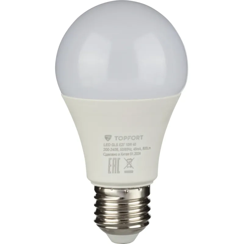 Лампа светодиодная Topfort E27 10W 4000K груша