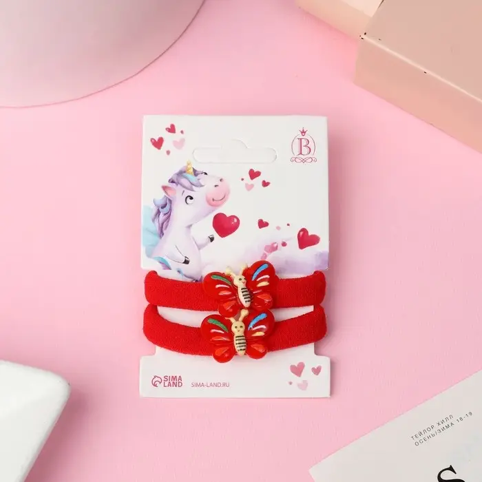 Резинка для волос  Резинка для волос "Кроха" (набор 2 шт) бабочка, 3,5 см, красный