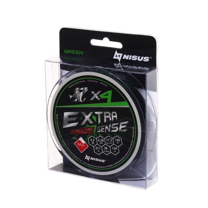 Шнур NISUS Extrasense X4 PE, диаметр 0.28 мм, тест 17.2 кг, 150 м, зелёный Шнур NISUS Extrasense X4 PE, диаметр 0.28 мм, тест 17.2 кг, 150 м, зелёный