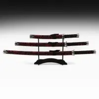 Макет оружия &laquo;Сувенирные катаны на подставке 3в1. Драконы красные на чёрном&raquo;, ножны ткань, 47 см; 70 см; 89 см