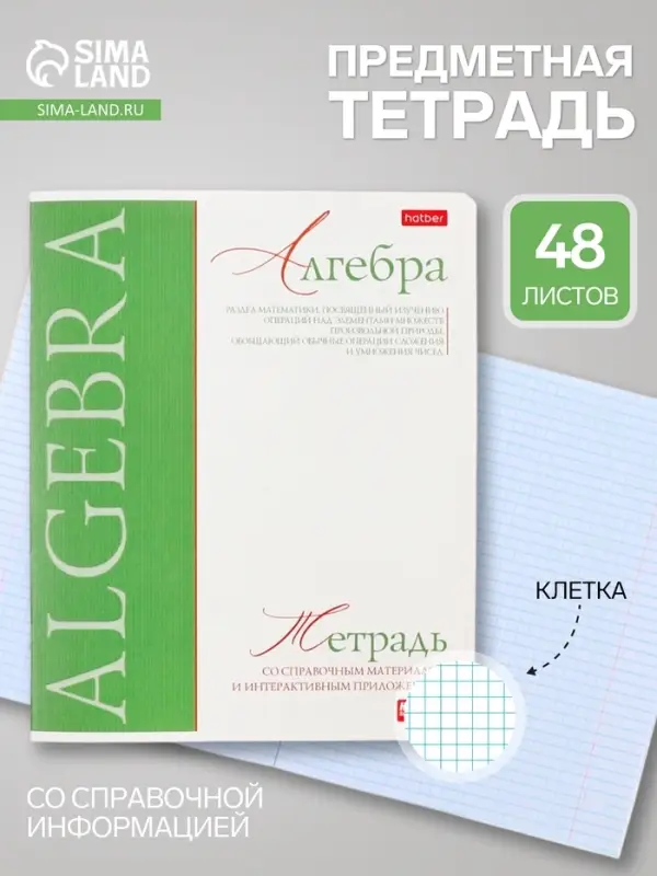 Предметная тетрадь по алгебре Hatber &laquo;Буквица&raquo;, 48 листов, в клетку, со справочным материалом, обложка из мелованного картона