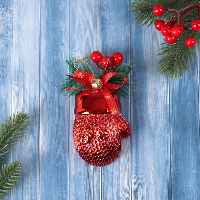 Украшение ёлочное Украшение ёлочное "Руковичка с ягодками" 12х6,5 см, красный