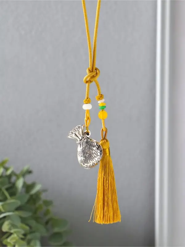 Подвеска металл, текстиль &laquo;Мешок с кисточкой&raquo;, золотистый с серебром, 2&times;4.5&times;14 см