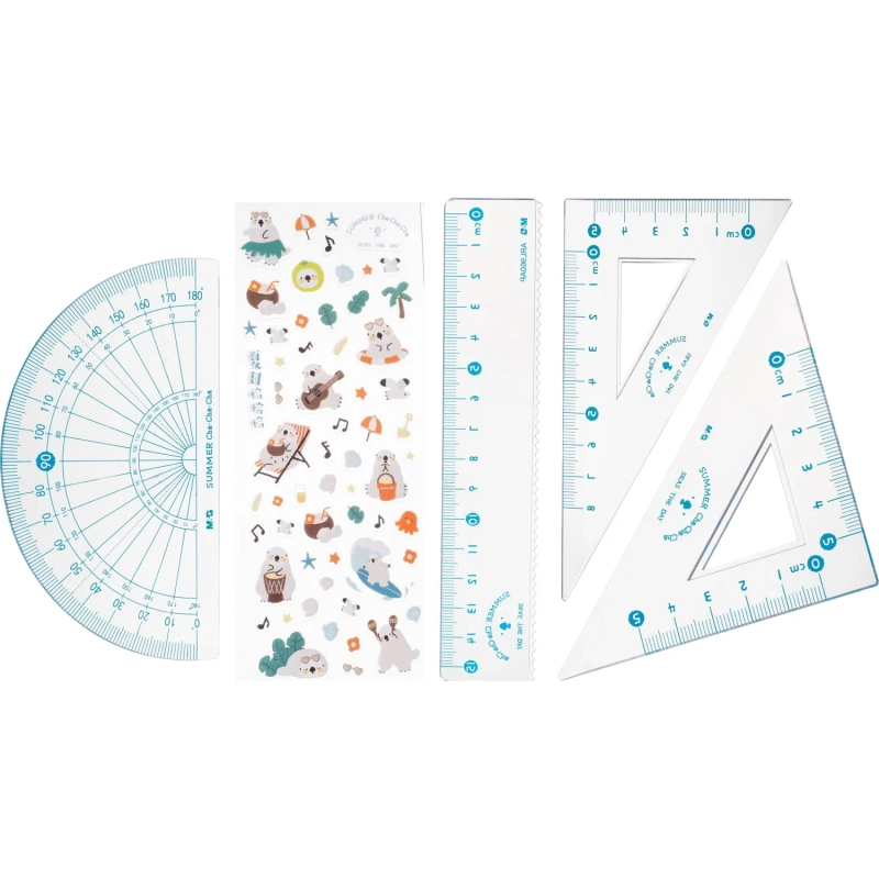 Набор чертежный M&G Summer Cha Cha (лин, транс, 2 треуг), в ПВХ конверте