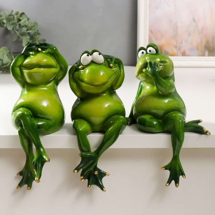 Сувенир полистоун лак  Сувенир полистоун лак "Лягуха - не вижу, не слышу, не скажу" 18,5х13х8 см МИКС