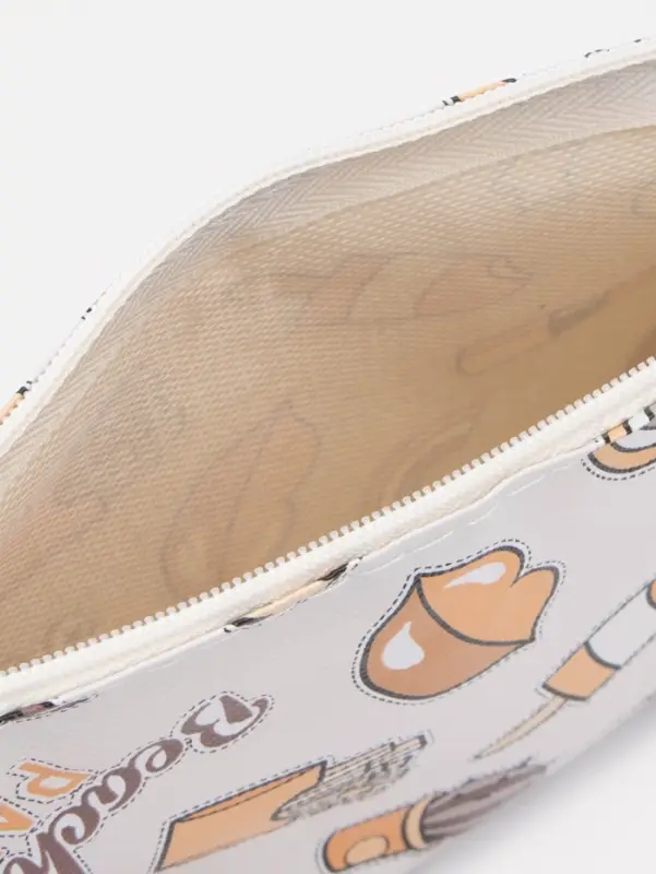 Косметичка - пенал на молнии, плоская, маленькая, с принтом, белая=