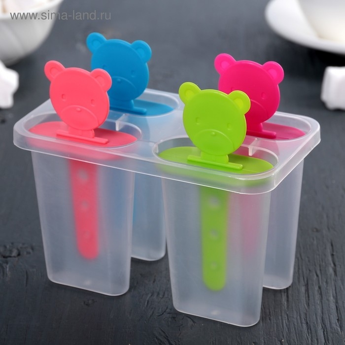 Форма для мороженого Доляна «Медвежонок», 13×11,5×7,5 см, 4 ячейки, цвет прозрачный Форма для мороженого Доляна «Медвежонок», 13×11,5×7,5 см, 4 ячейки, цвет прозрачный
