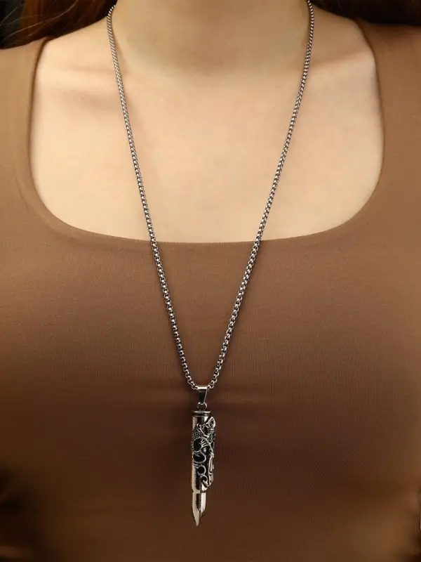 Кулон унисекс &laquo;Пуля&raquo;, резной рисунок, цвет чернёное серебро, 60 см