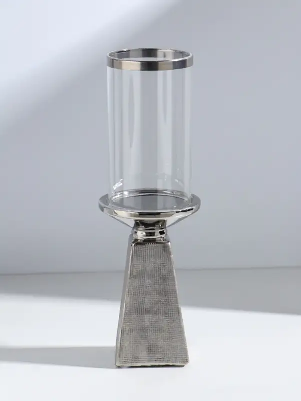 Подсвечник на 1 свечу &laquo;Буэно&raquo;, керамика, стекло, d=7.5 см, серебро, 9.5&times;9.5&times;29.5 см