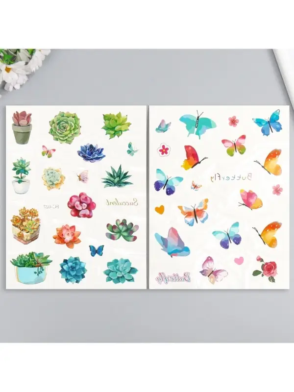 Переводные тату на тело цветные «Бабочки. Суккуленты», 24×14.5 см, МИКС