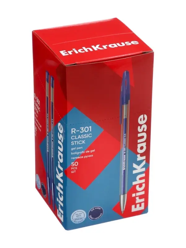 Ручка гелевая ErichKrause R=301 Gel Stick Classic, узел 0.5 мм, синяя