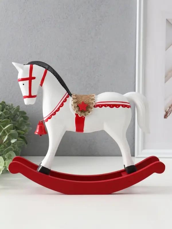 Фигура дерево «Лошадка-качалка», белая с красным декором, 26.5×6.5×22.5 см