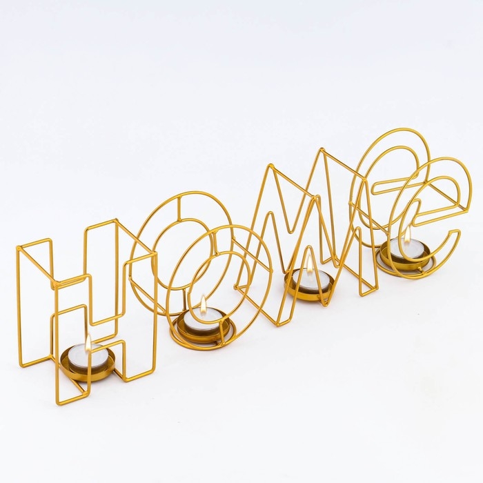 Подсвечник металлический настольный Подсвечник металлический настольный "Home", 13.5 х 42 см, золото