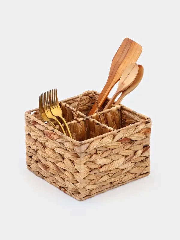 Корзинка для подачи столовых приборов Доляна &laquo;Камыш&raquo;, 4 секции, 20&times;14 см, солома