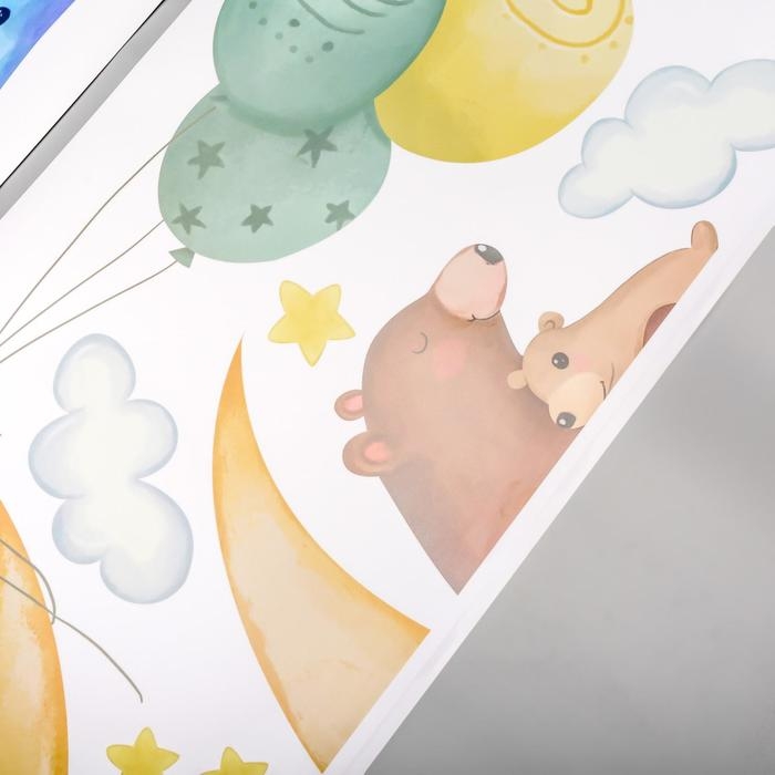 Наклейка пластик интерьерная цветная Наклейка пластик интерьерная цветная "Звери и воздушные шарики" 30х90 см набор 2 листа