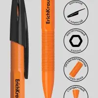 Ручка шариковая ErichKrause R=301 Orange Stick, узел 0.7 мм, чёрная