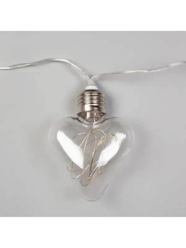 Гирлянда &laquo;Нить&raquo; 3 м с насадками &laquo;Лампочки сердца&raquo;, IP20, прозрачная нить, 80 LED, свечение белое, 8 режимов, 220 В