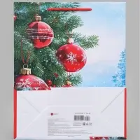 Пакет подарочный &laquo;Новогодние красные шары&raquo;, 26&times;12&times;32 см