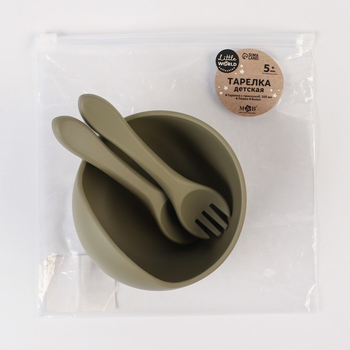 Тарелка детская на присоске и столовые приборы, M&B, зеленый Тарелка детская на присоске и столовые приборы, M&B, зеленый