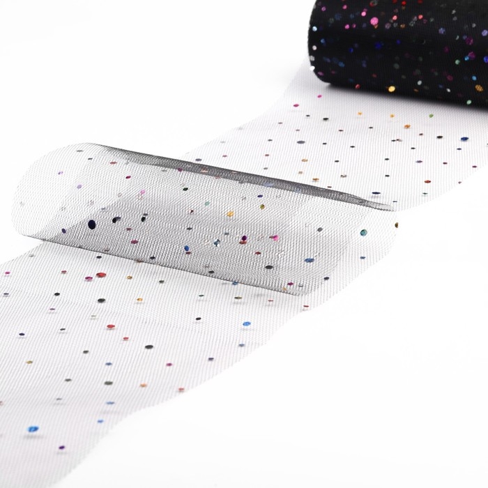 Фатин с разноцветными блёстками, 15 см, 11 ± 1 г/кв.м, 23 ± 1 м, цвет чёрный №40 Фатин с разноцветными блёстками, 15 см, 11 ± 1 г/кв.м, 23 ± 1 м, цвет чёрный №40