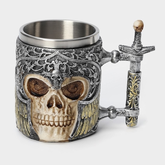 Кружка из нержавеющей стали «Череп с мечом. Хэллоуин», 400 мл, цвет серебристый Кружка из нержавеющей стали «Череп с мечом. Хэллоуин», 400 мл, цвет серебристый