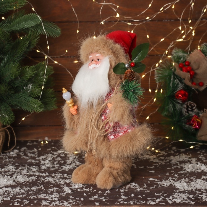 Дед Мороз  Дед Мороз "В пушистом вязаном костюме" двигается, с подсветкой, 30х19 см, красный