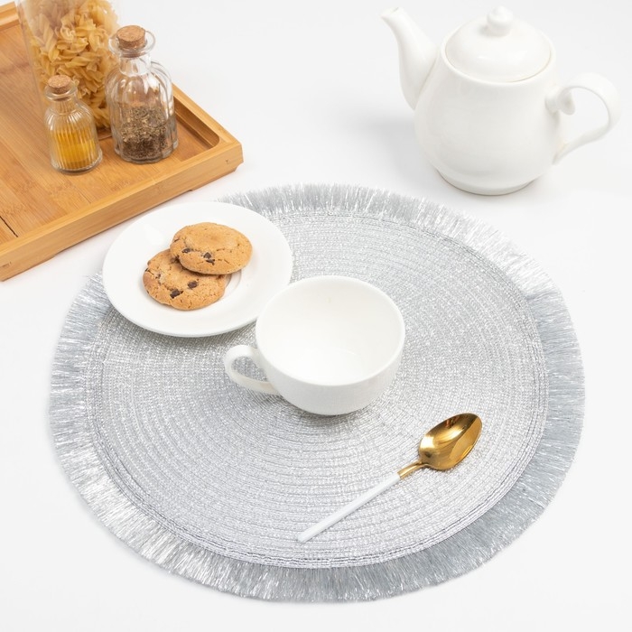 Набор салфеток 2 шт.Доляна Набор салфеток 2 шт.Доляна "Блеск",цв.серебро, d 38 см