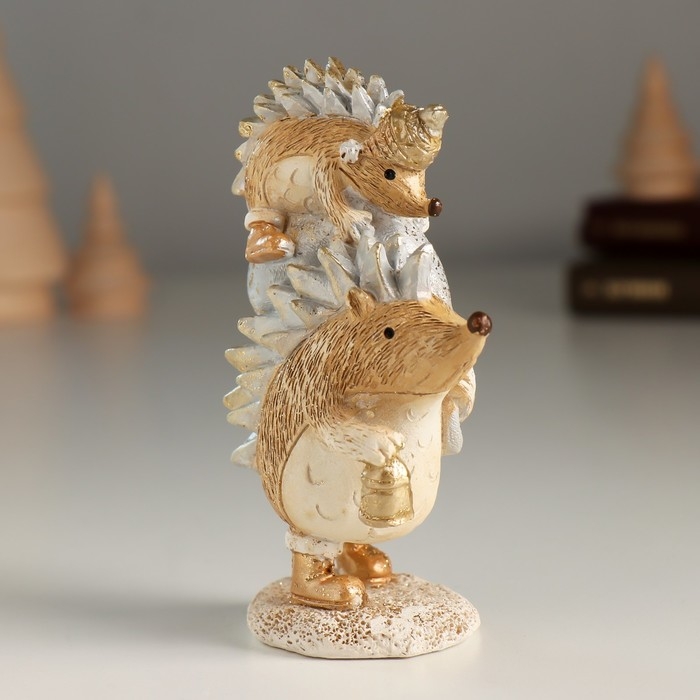 Сувенир полистоун  Сувенир полистоун "Ёжики с золотым мешком" 7х4,5х11 см