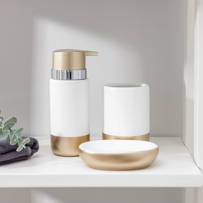 Наборы аксессуаров для ванной комнаты «Руж», 3 предмета (дозатор для мыла 290 мл, мыльница, стакан 300 мл), цвет белый Наборы аксессуаров для ванной комнаты «Руж», 3 предмета (дозатор для мыла 290 мл, мыльница, стакан 300 мл), цвет белый