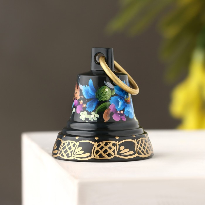 Колокольчик Валдайский  Колокольчик Валдайский "№2. Цветы", расписной, с ушком, d=35 мм