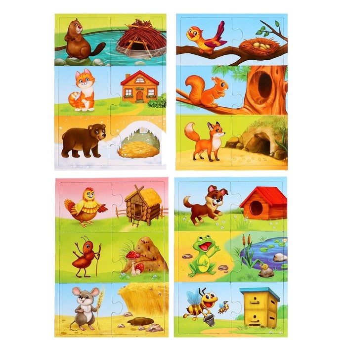Парные пазлы «Кто где живёт?», 24 детали Парные пазлы «Кто где живёт?», 24 детали