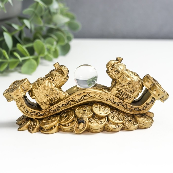 Нэцке полистоун под бронзу Нэцке полистоун под бронзу "2 слона на жезле Жуи с кристаллом" 5х4,5х12,5 см 222768