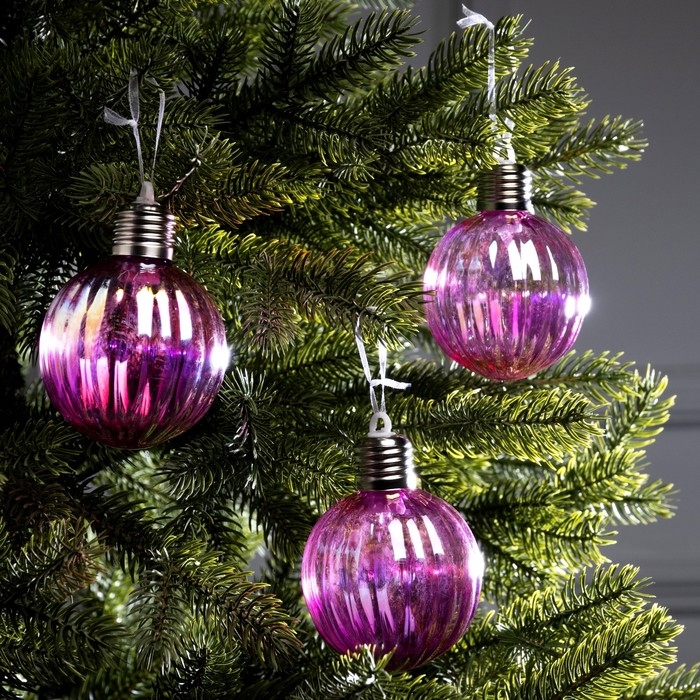 Набор елочных шаров Набор елочных шаров "Розовые грани", d=7 см, 3 LED, 3 шт, батарейки AG13x9 (нет в комплекте), Свечение тёплое белое