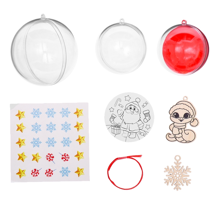 Набор «Новогодние шары», шар — 9 см и 7 см, с наклейками, с деревянными основами Набор «Новогодние шары», шар — 9 см и 7 см, с наклейками, с деревянными основами