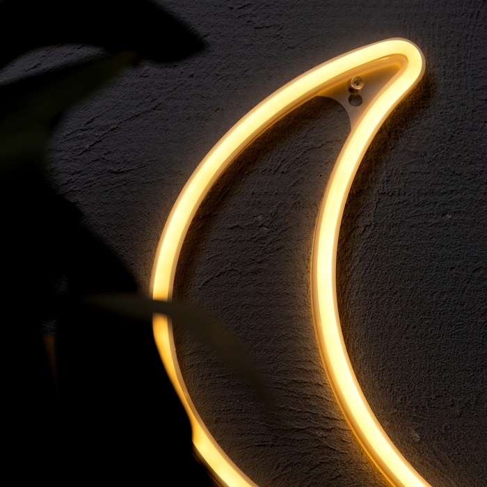 Неоновая вывеска «Полумесяц» 30 x 18.5 см, батарейки AAx3 (нет в комплекте) + USB, свечение тёплое белое