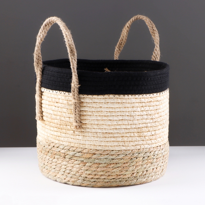 Корзина для хранения Корзина для хранения "Перу", с ручками, 29 х 29 х 25 см, натуральный, чёрный