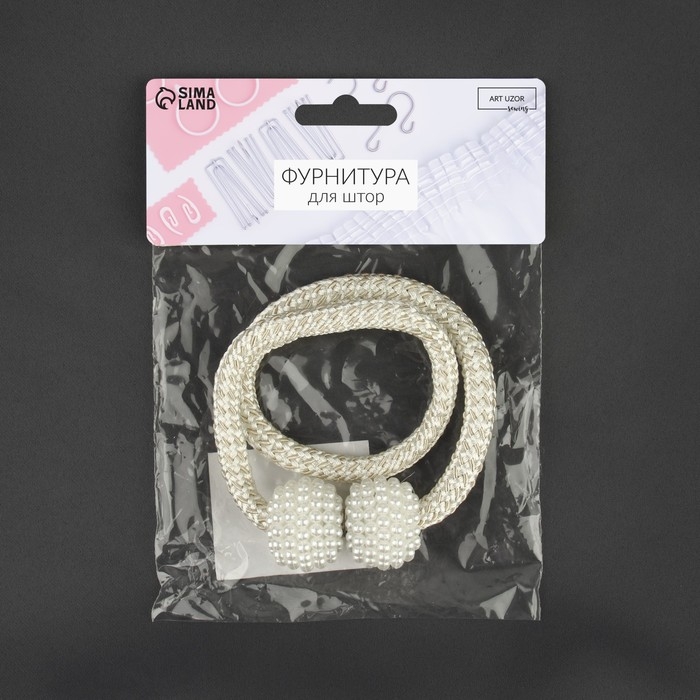 Подхват для штор «Шарики из бисера», d = 3 × 40 см, цвет белый/светло-нефритовый Подхват для штор «Шарики из бисера», d = 3 × 40 см, цвет белый/светло-нефритовый