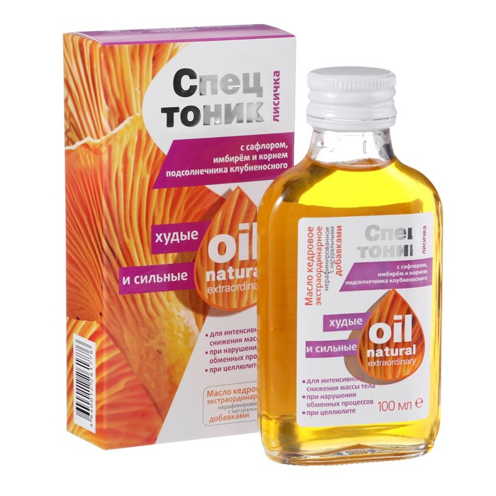 Кедровое масло «Спецтоник лисичка», с сафлором, имбирём и корнем подсолнечника, худые и сильные, 100 мл Кедровое масло «Спецтоник лисичка», с сафлором, имбирём и корнем подсолнечника, худые и сильные, 100 мл