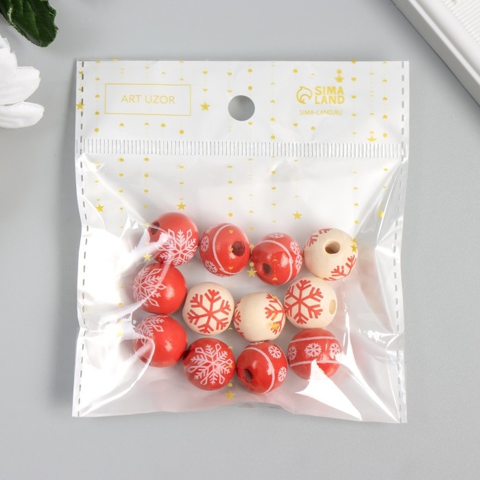 Бусина дерево для творчества Бусина дерево для творчества "Снежинки" d=1,6 см набор 12 шт