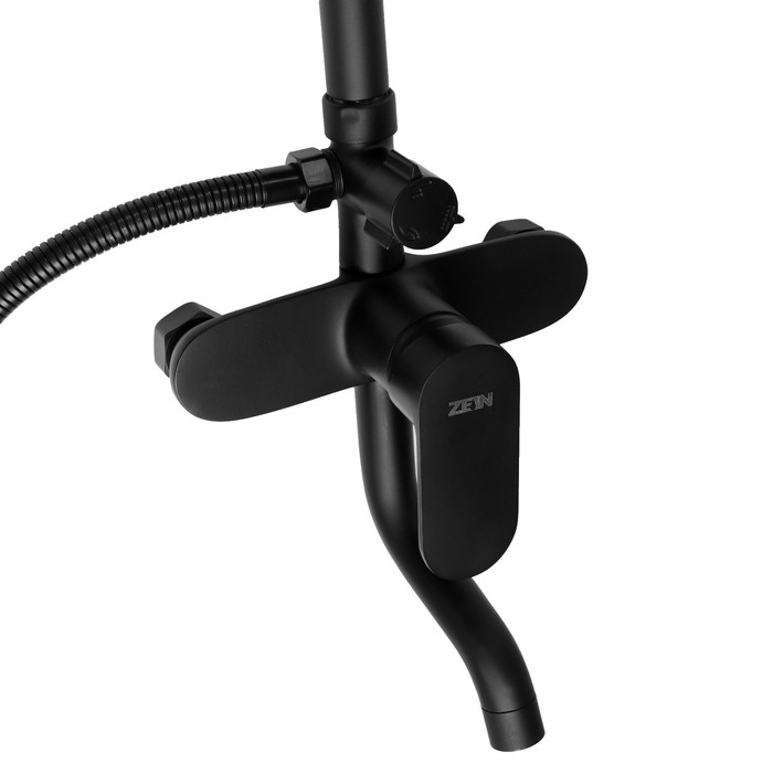 Душевая система ZEIN Z3860, смеситель, тропическая и ручная лейка, полка, латунь, черная Душевая система ZEIN Z3860, смеситель, тропическая и ручная лейка, полка, латунь, черная