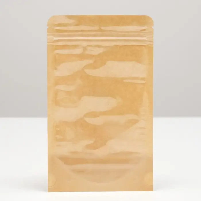 Пакет Zip-lock Крафт с прозрачной стенкой 12&times;20 + 4 см